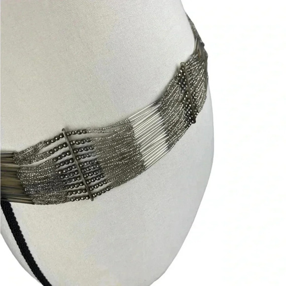 Beaded boho grey thick belt ties at back main image 6